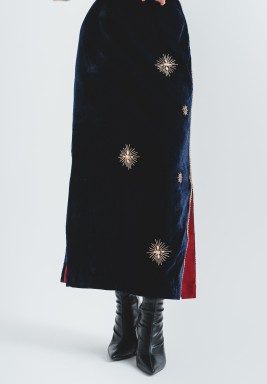 Navy Blue Velvet Aura Skirt