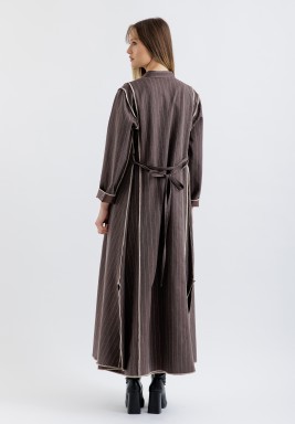 Double Face Brown Trimmed Leather Kaftan