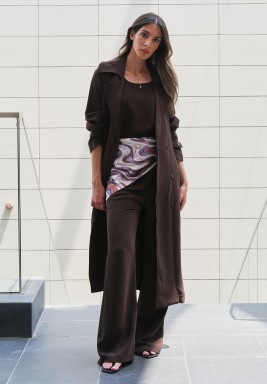 Brown Crepe Silk Trench 