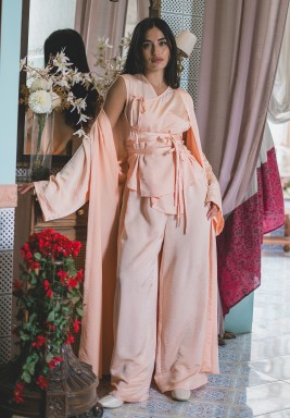 Peach Wrap Around Top Bisht Set 