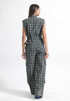 Multi Colored Check Utility Vest 
