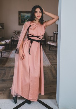 Coral Velvet Ribbon Kaftan