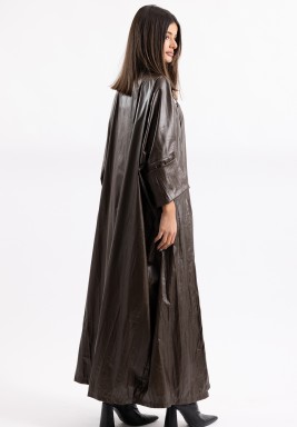 Teal Crinkled Leather Dress & Bisht Set