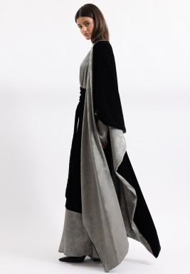 Gray Velvet and Silk Reversible 3 Piece Bisht Set