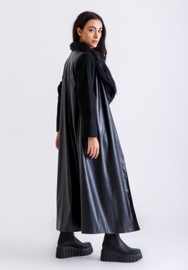 Black Fur & Leather Bisht 