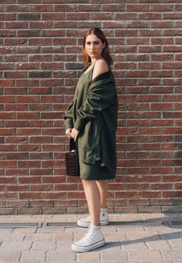 Olive Suede Shirt and Jacket Set 