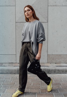 Gray Tailored Silk Pants
