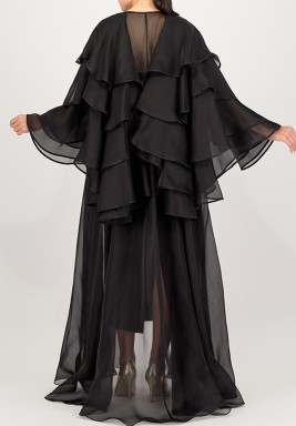 Multi Biased Layers of Pure Organza Abaya with Princess cut