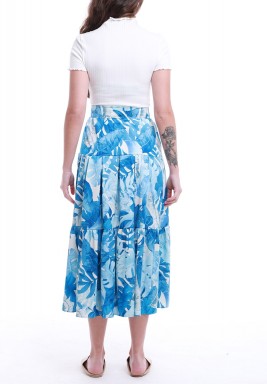 Blue & White Banana Leaves Skirt