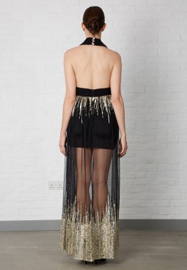 Black & Gold Halter Neck Dress