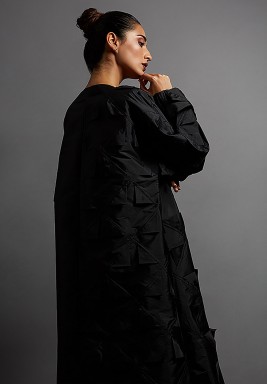 Black Silk Geometric Triangle Side Abaya  
