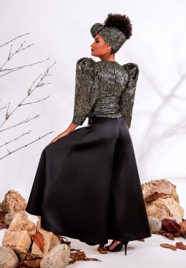 Metallic Puffed Sleeves Jacquard Top 