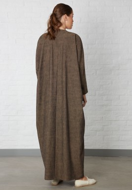 Brown Linen Rope Button Abaya