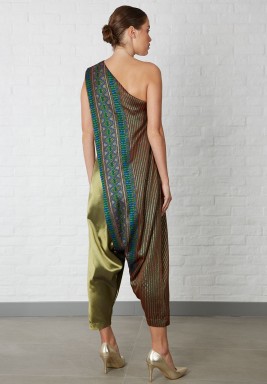 Brown & Green Tribal Midi Jumpsuit