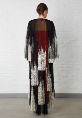 Black & Silver Layered Tulle Abaya