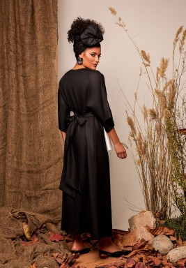 Black & White Linen Belted Kaftan 