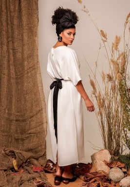 White Linen Belted Kaftan 