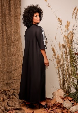 Black One Sided Draped Shoulder Kaftan 