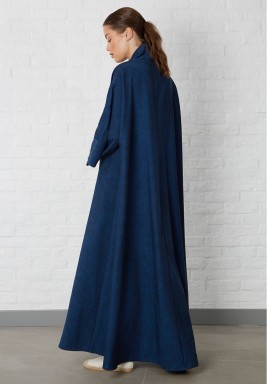 Blue Linen Rope Button Abaya