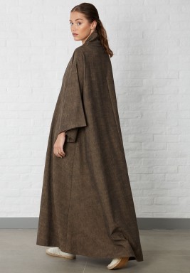 Brown Linen Rope Buttons Abaya