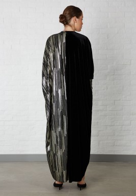 Black & Metallic Gold Velvet Abaya