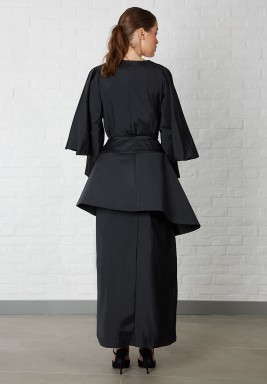 Black Layered Silk Belt Abaya