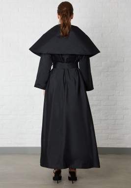 Black Raw Silk Oversized Collar Abaya 
