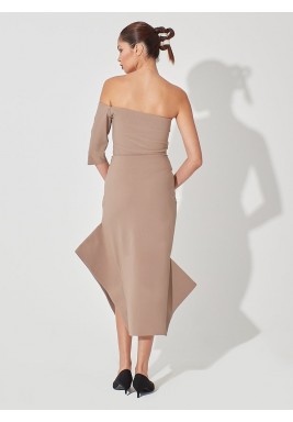 Beige Asymmetric Sleeve Midi Set