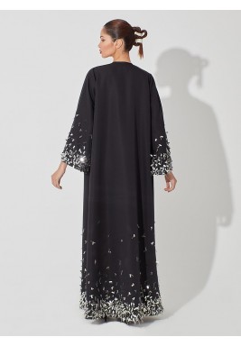 Black Embellished 3/4th Sleeves Abaya