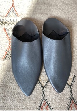 Loulou Grey Leather Babouche