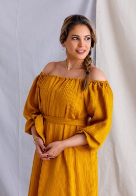 Mustard Off-Shoulder Kaftan