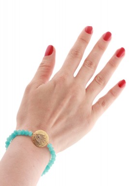 BL Gold Plated Circle Hamsa Eye Turquoise Bracelet 