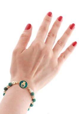 BL Gold Plated Circle White and Turquoise Hamsa Eye Bracelet