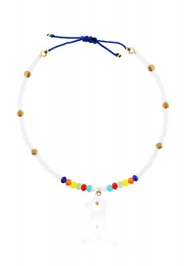 BL White Beaded Rainbow Anklet Star