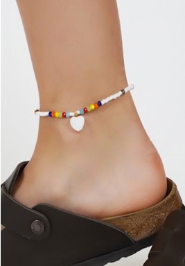 BL White Beaded Rainbow Anklet Heart