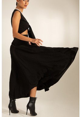 Black Bow Front Crepe Top