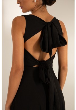 Black Crepe Double Tie Back Top