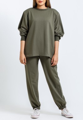 Olive Padded shoulders Sweater 