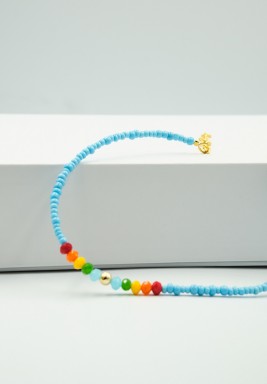 BL Blue Beaded Rainbow Anklet