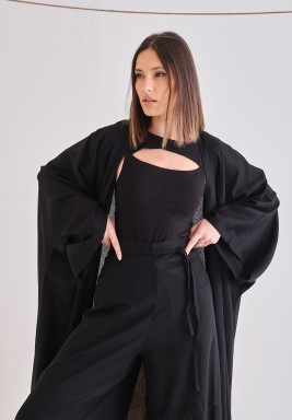 Black Bisht And Wrap Pants