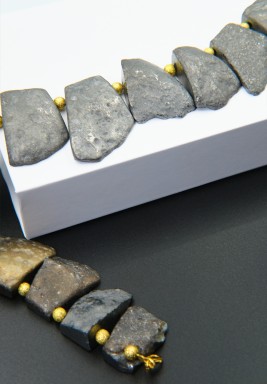 Rare Rough Silver Agate Bronze Golden Balls Necklace 