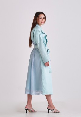 Baby Blue Trench Coat With Asymmetrical Dress Set
