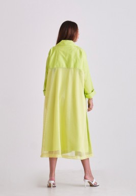 Neon Trench Coat With Asymmetrical Dress Set