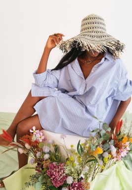 Black  Beige Straw Hat