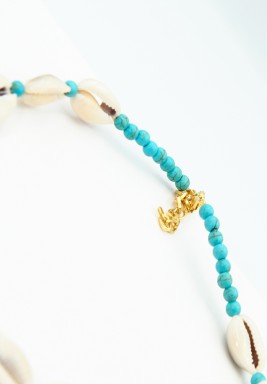 BL Blue beaded Gold Plated and sea shells Chocker Necklace