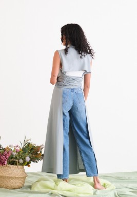 Gray Long Vest with Open Back