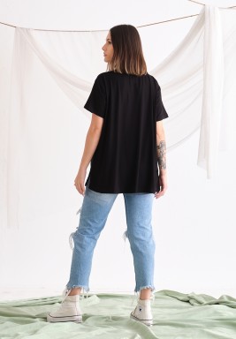 Black Asymmetrical Line Neck T-Shirt