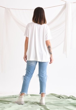 White Asymmetrical Line Neck T-Shirt