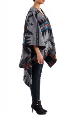 Grey Ethnic Print Cape 