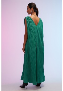 Green Sleeveless Flowy Back Dress 